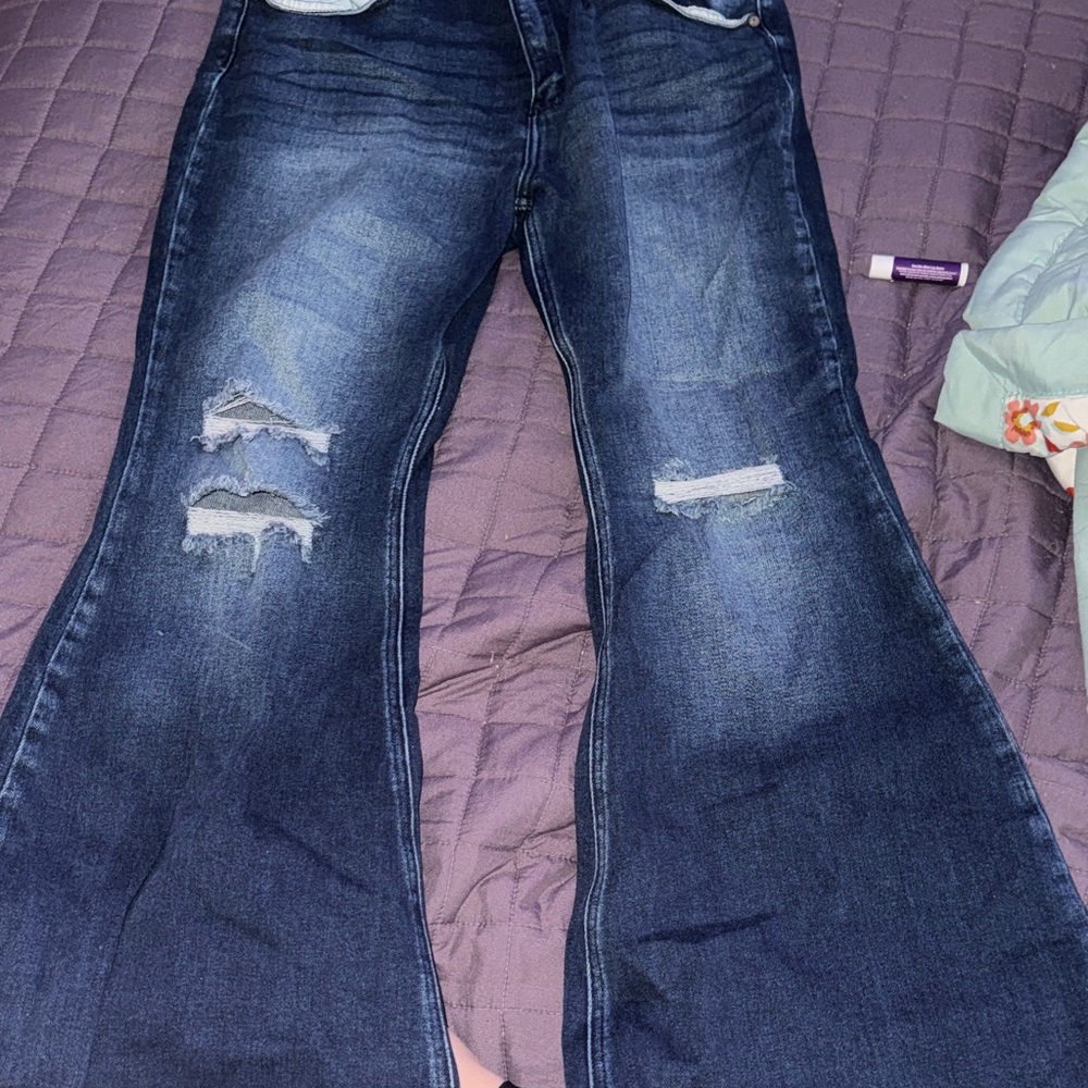 KanCan Dark Wash Distressed Flare Jeans